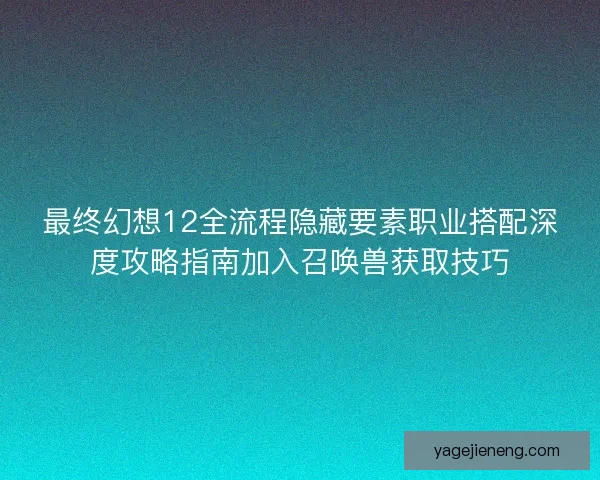 最终幻想12全流程隐藏要素职业搭配深度攻略指南加入召唤兽获取技巧